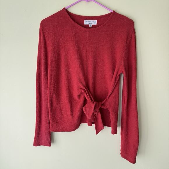 Madewell Texture & Thread Women’s Size S Red Long Sleeve Tie Front Top Casual - Picture 2 of 10